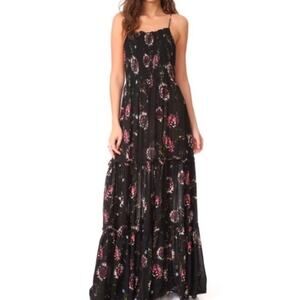 Free People $128 XS Black Floral Tiered Boho Dress